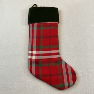 Kohls St Nicholas Square Red Plaid Christmas Stocking Green Velvet Top